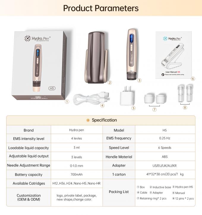 En Yeni 4 Kutuplu EMS Otomatik Serum Uygulayıcı Hydra Pen H5 Y&uuml;z Cilt Derma Mikro İğneleme Kalemi Esans Kolajen Yenilenmesi 9